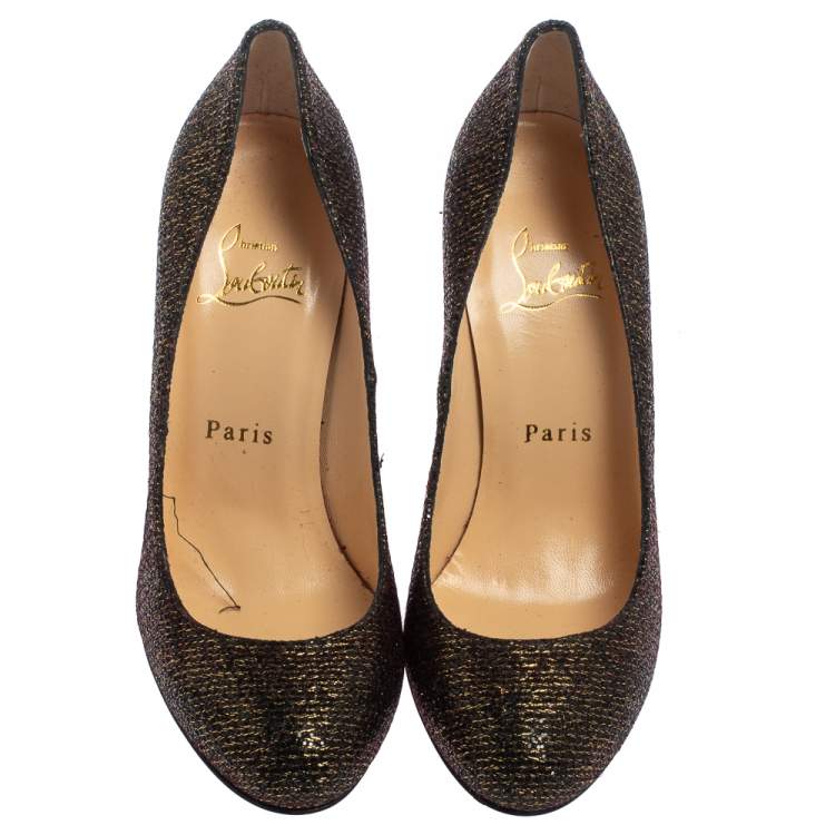 Pre Owned Christian Louboutin Brown Glitter Fabric Fifi Pumps Size 36