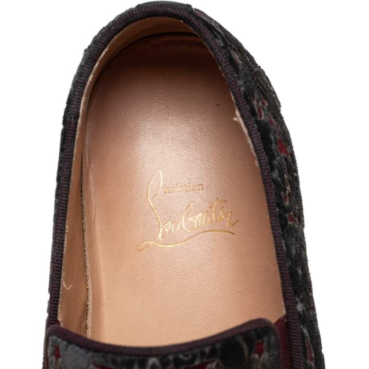 مملوكة مسبقًا Christian Louboutin Burgundy/Black Printed Velvet Jewel Slip On Sneakers Size 37