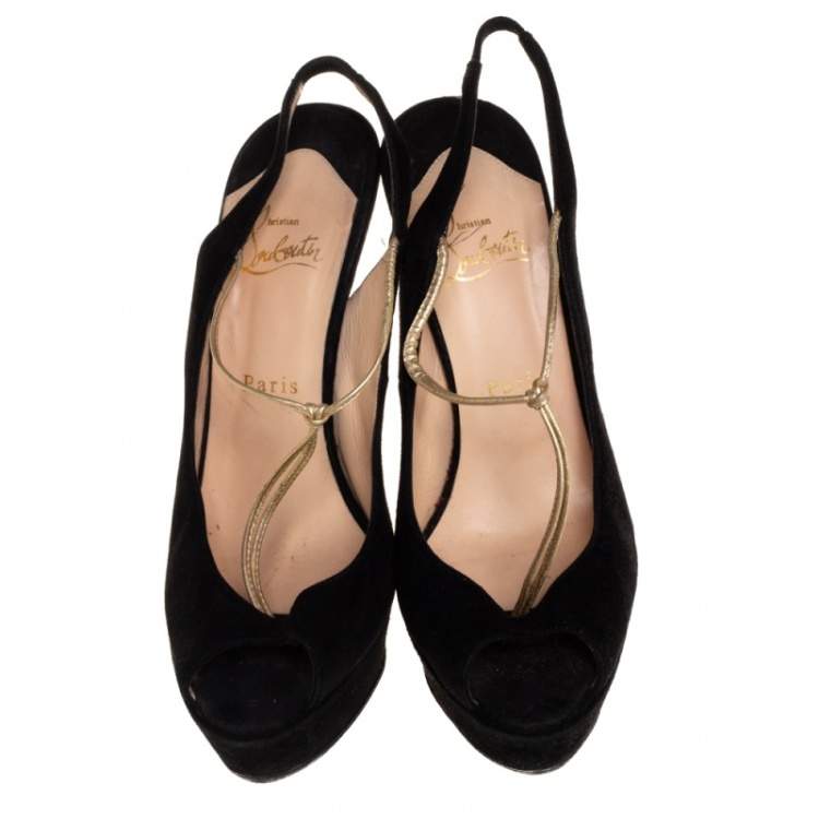 Pre Owned Christian Louboutin Black Suede Alta Spritney Slingback Pumps Size 38.5