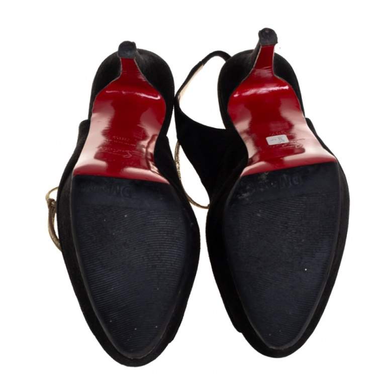 Pre Owned Christian Louboutin Black Suede Alta Spritney Slingback Pumps Size 38.5