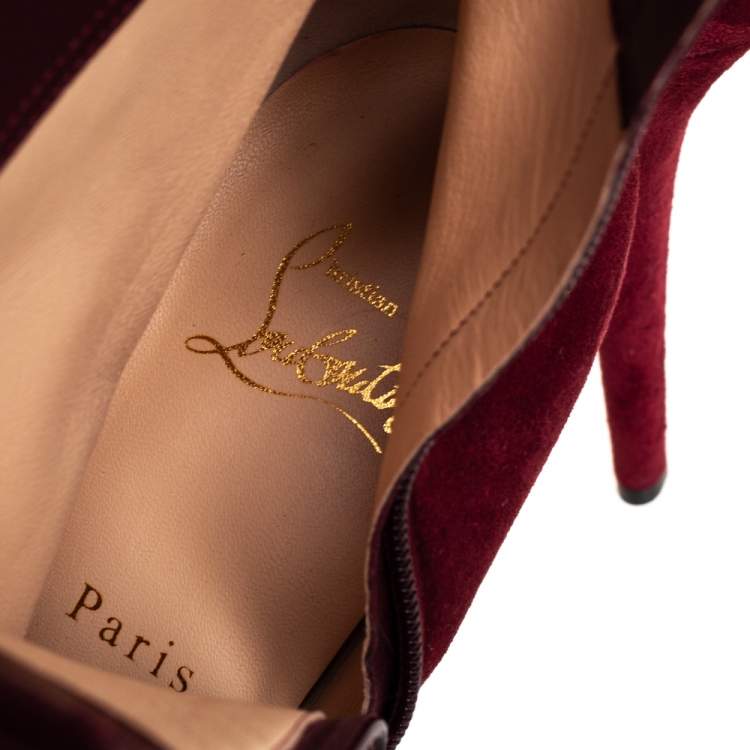 Pre Owned Christian Louboutin Maroon Suede Bianca Platform Ankle Booties Size 40