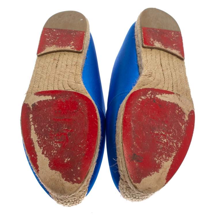 Pre Owned Christian Louboutin Blue Satin Espachica 20  Espadrilles Size 37