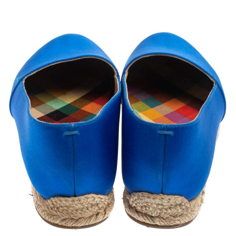 Pre Owned Christian Louboutin Blue Satin Espachica 20  Espadrilles Size 37