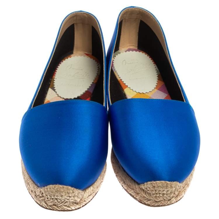 Pre Owned Christian Louboutin Blue Satin Espachica 20  Espadrilles Size 37
