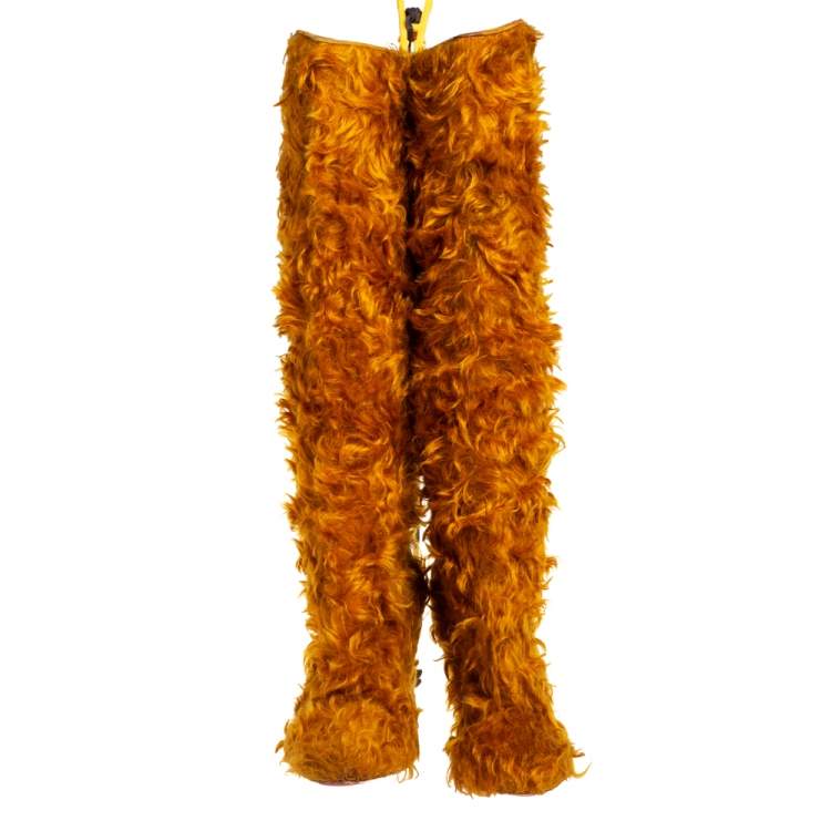 Pre Owned Christian Louboutin Yellow Faux Fur Knee Length Boots Size 37.5