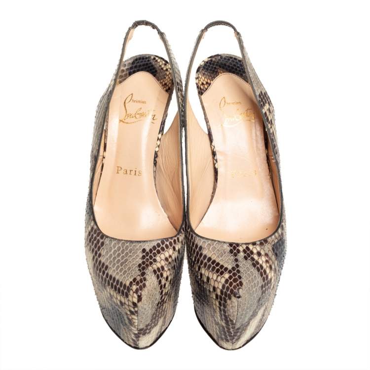 Pre Owned Christian Louboutin Multicolor Python Daffodile Platform Slingback Sandals Size 37 