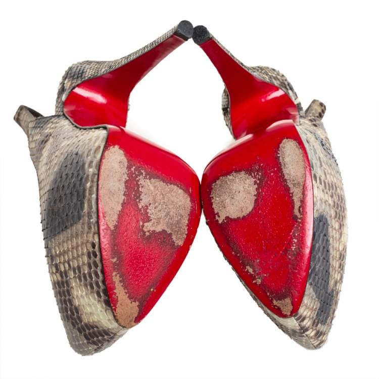 Pre Owned Christian Louboutin Multicolor Python Daffodile Platform Slingback Sandals Size 37 