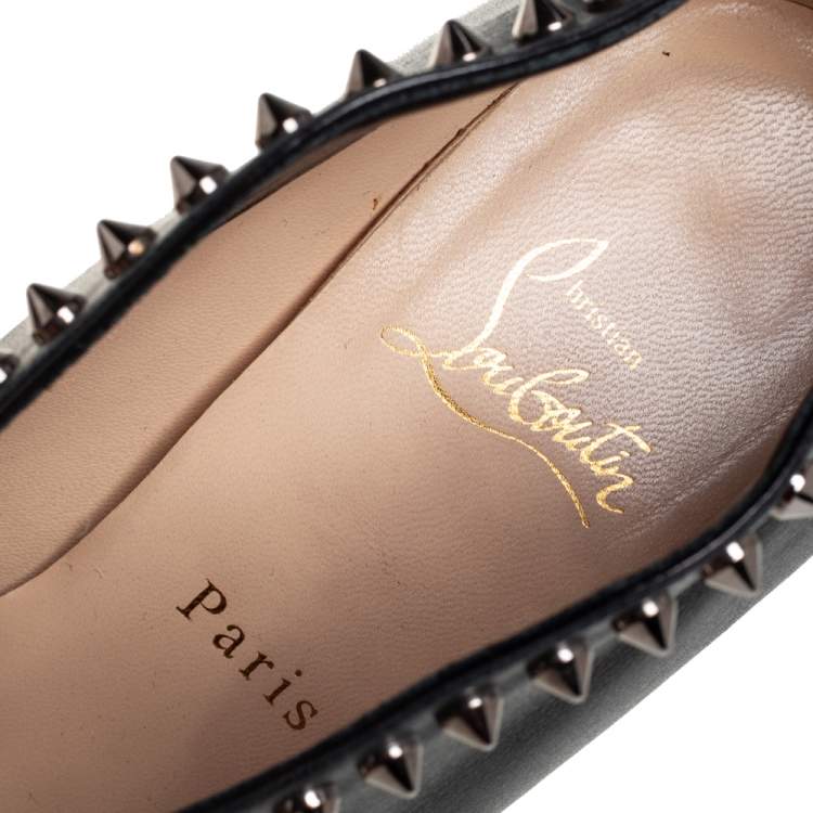 Pre Owned Christian Louboutin Black Leather Spiked Miss Fast Plato Booties Size 38.5