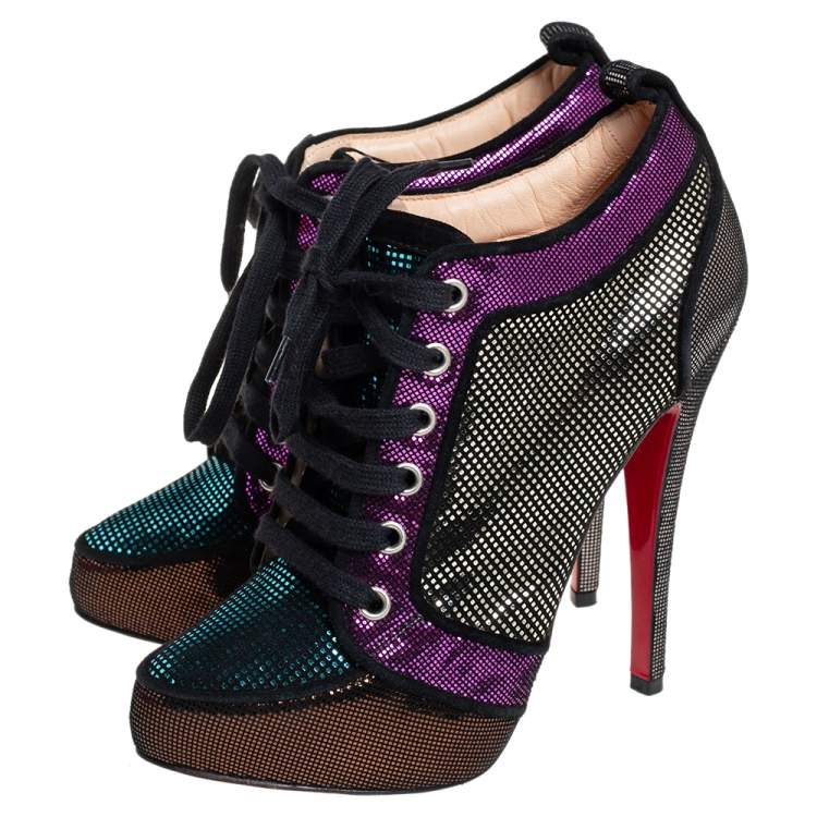 Pre Owned Christian Louboutin Multicolour Sparkling Suede Venus Orlato Booties Size 38