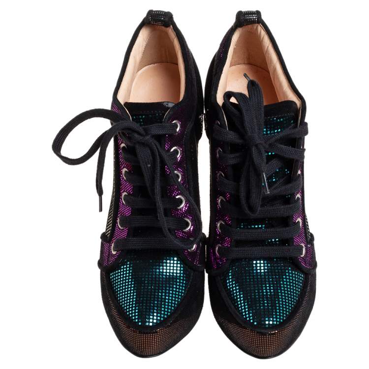 Pre Owned Christian Louboutin Multicolour Sparkling Suede Venus Orlato Booties Size 38