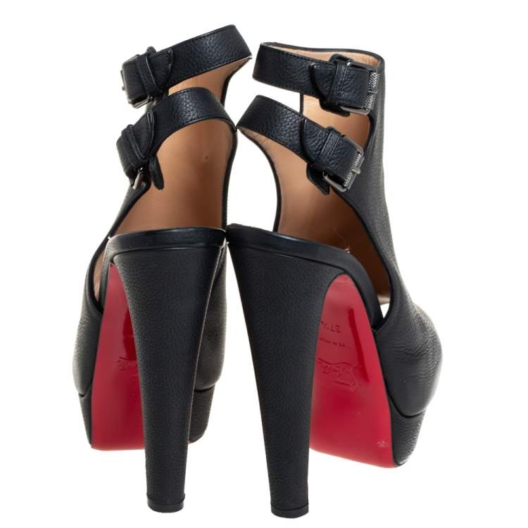 Pre Owned Christian Louboutin Black Leather Strapagada Morphee Booties Size 37.5