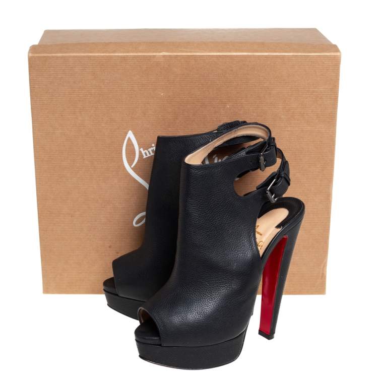 Pre Owned Christian Louboutin Black Leather Strapagada Morphee Booties Size 37.5
