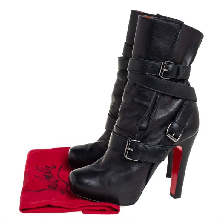 مملوكة مسبقًا Christian Louboutin Black Leather Guerriere Platform Ankle Boots Size 37.5