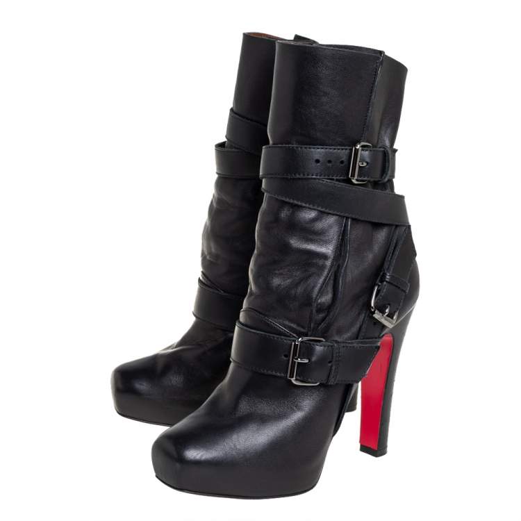 مملوكة مسبقًا Christian Louboutin Black Leather Guerriere Platform Ankle Boots Size 37.5