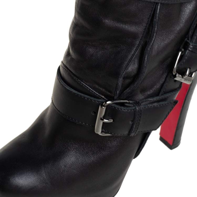 مملوكة مسبقًا Christian Louboutin Black Leather Guerriere Platform Ankle Boots Size 37.5