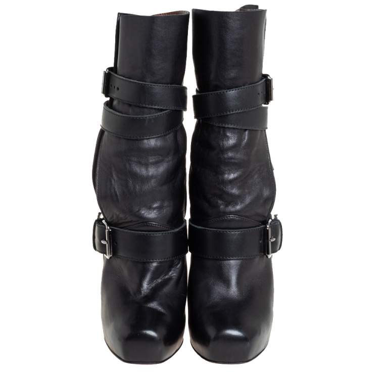 مملوكة مسبقًا Christian Louboutin Black Leather Guerriere Platform Ankle Boots Size 37.5