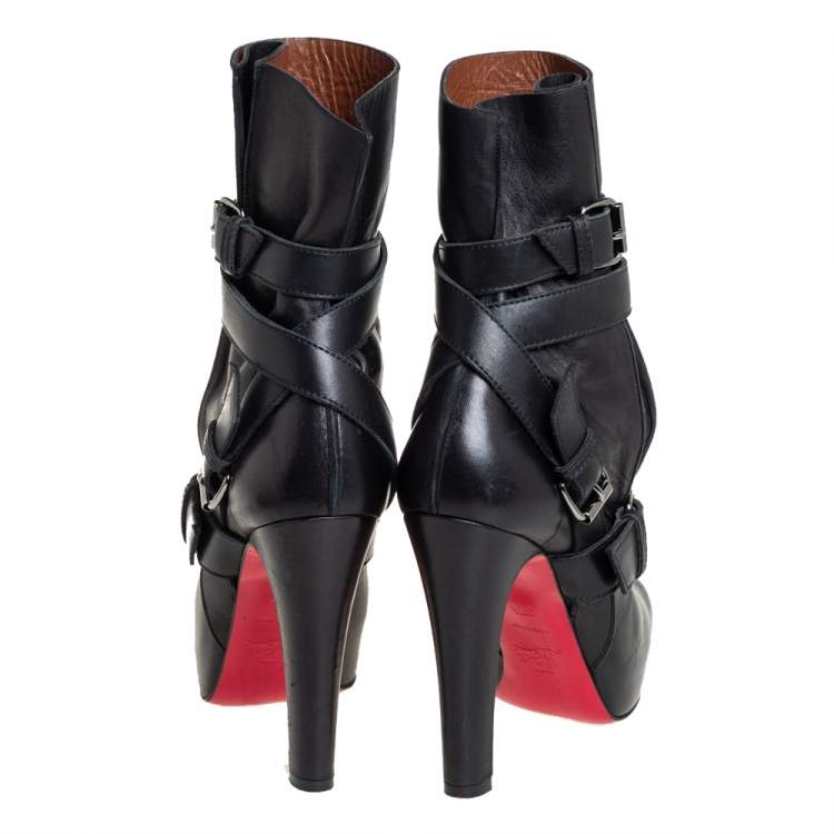 مملوكة مسبقًا Christian Louboutin Black Leather Guerriere Platform Ankle Boots Size 37.5