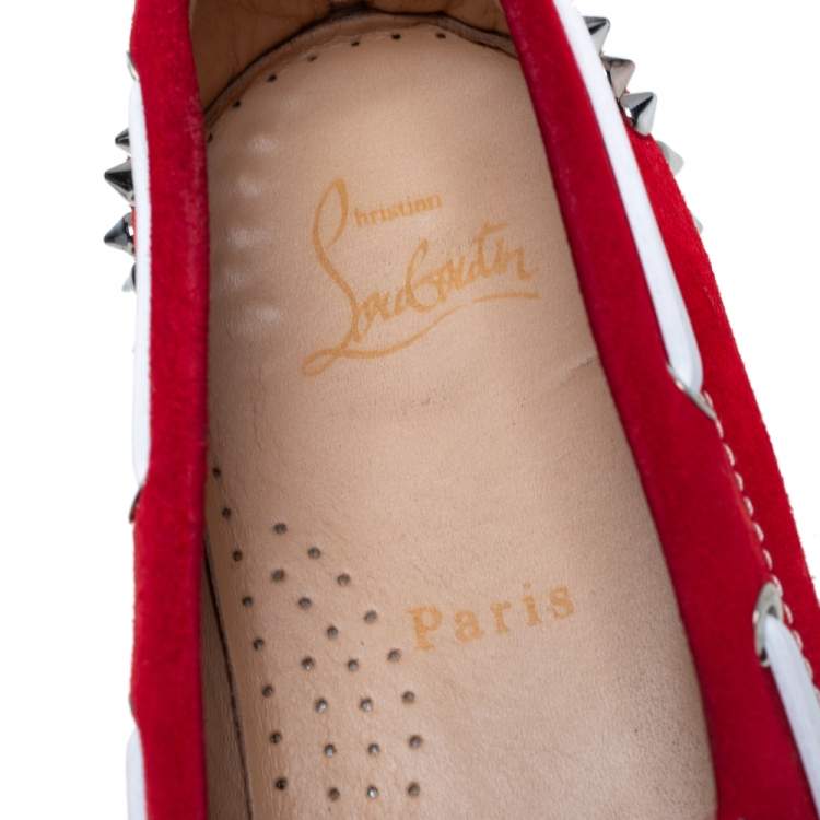 Pre Owned Christian Louboutin Red Suede Steckel Spike Boat Loafers Size 40.5