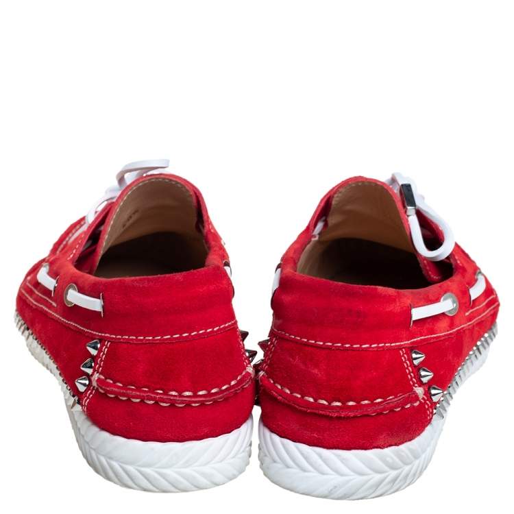 Pre Owned Christian Louboutin Red Suede Steckel Spike Boat Loafers Size 40.5