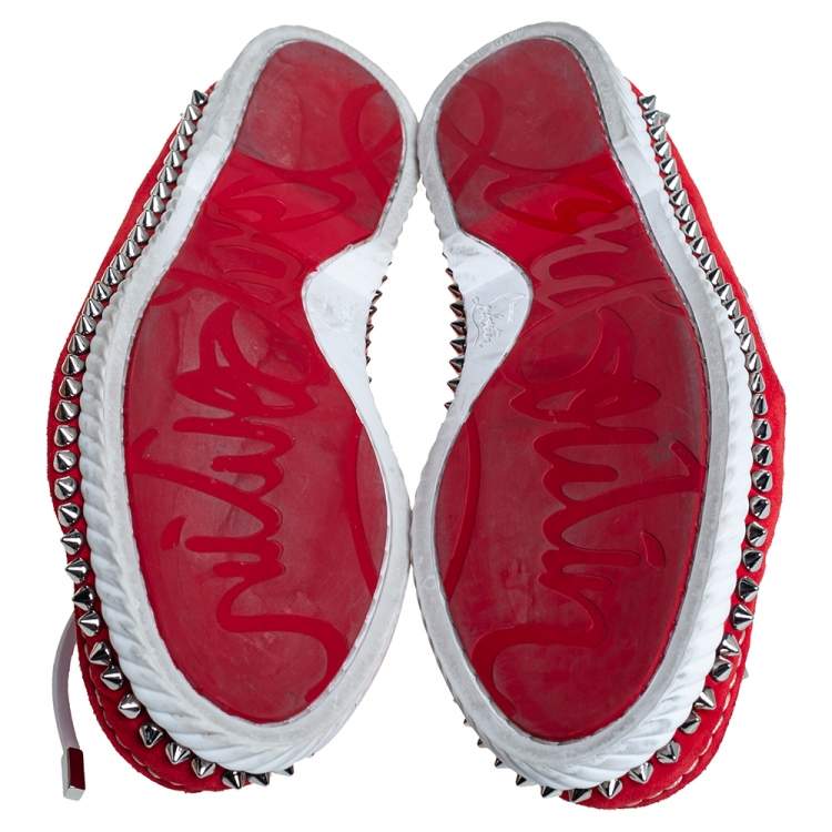 Pre Owned Christian Louboutin Red Suede Steckel Spike Boat Loafers Size 40.5