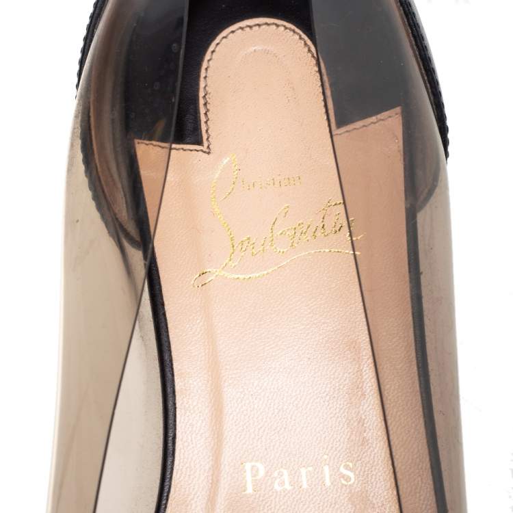 Pre Owned Christian Louboutin Black/Gold Leather And PVC Buckle Ballet Flats Size 39