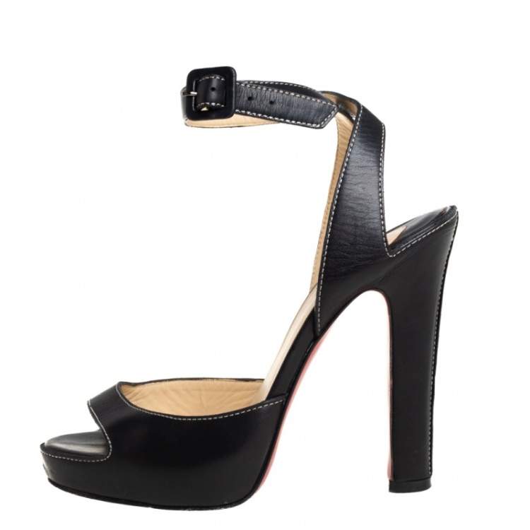 Pre Owned Christian Louboutin Black Leather Ankle Strap Sandals Size 37