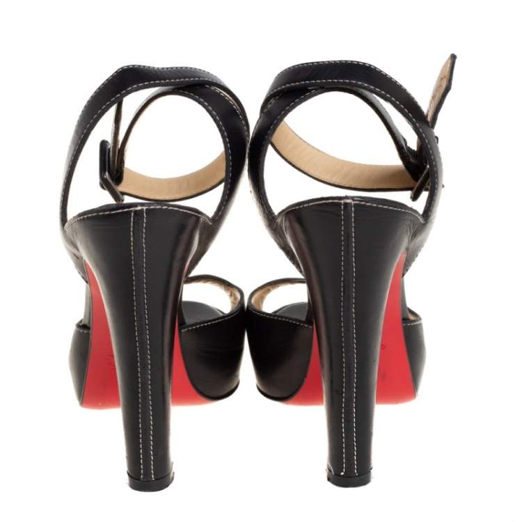 Pre Owned Christian Louboutin Black Leather Ankle Strap Sandals Size 37