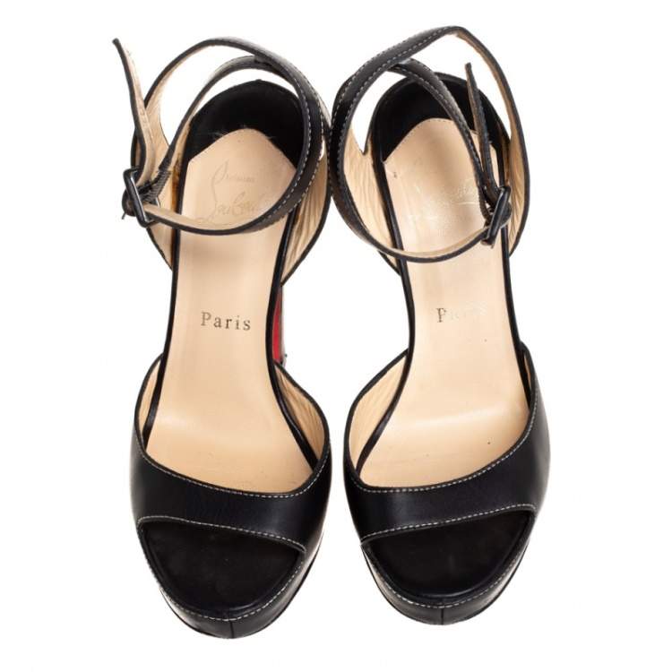 Pre Owned Christian Louboutin Black Leather Ankle Strap Sandals Size 37