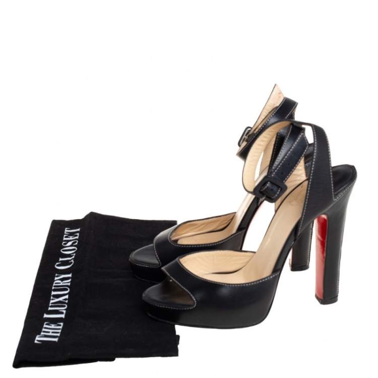 Pre Owned Christian Louboutin Black Leather Ankle Strap Sandals Size 37