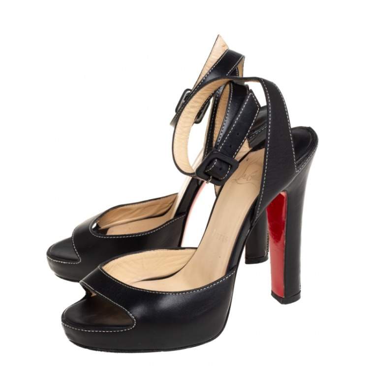 Pre Owned Christian Louboutin Black Leather Ankle Strap Sandals Size 37