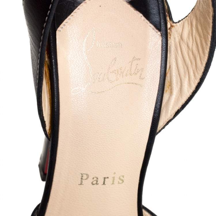 Pre Owned Christian Louboutin Black Leather Ankle Strap Sandals Size 37