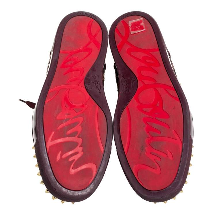 Pre Owned Christian Louboutin Burgundy Patent Leather And Velvet Louis High Top Sneakers Size 40