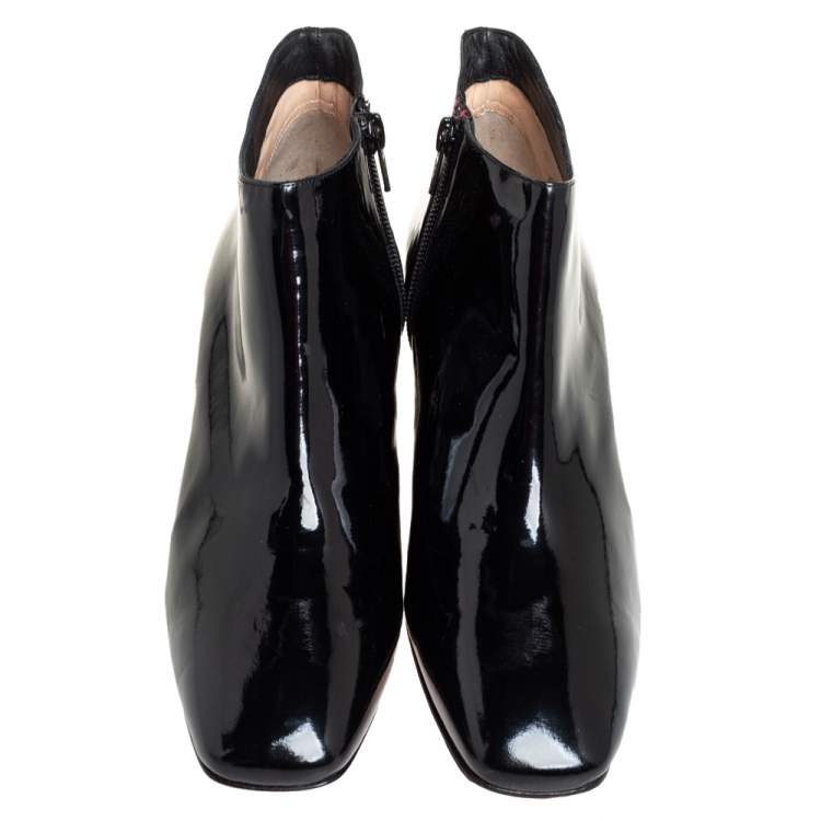 مملوكة مسبقًا Christian Louboutin Black Patent Leather Zipper Detail Ankle Boots Size 38.5