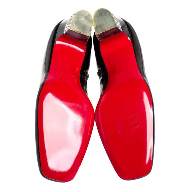 مملوكة مسبقًا Christian Louboutin Black Patent Leather Zipper Detail Ankle Boots Size 38.5