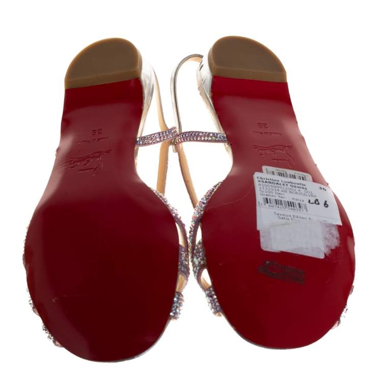 Pre Owned Christian Louboutin Pink Metallic Leather Lady Strass Crystal Embellished Flats Size 36