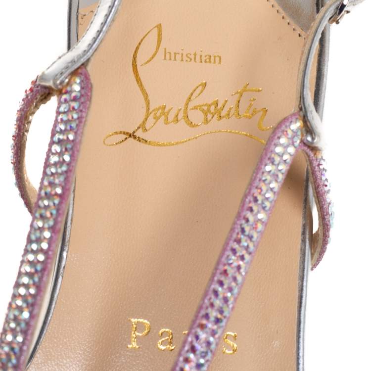 Pre Owned Christian Louboutin Pink Metallic Leather Lady Strass Crystal Embellished Flats Size 36