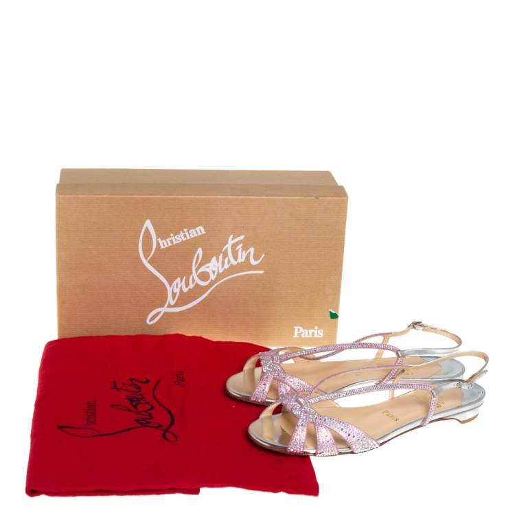 Pre Owned Christian Louboutin Pink Metallic Leather Lady Strass Crystal Embellished Flats Size 36