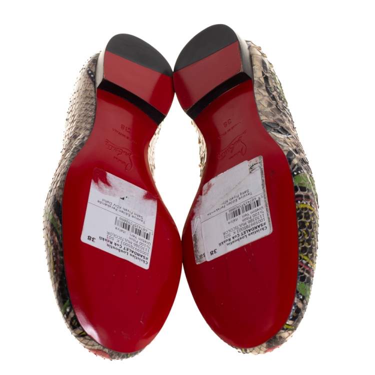 Pre Owned Christian Louboutin Multicolor Python Smoking Slippers Size 38