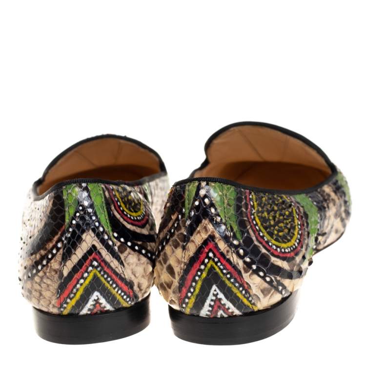 Pre Owned Christian Louboutin Multicolor Python Smoking Slippers Size 38