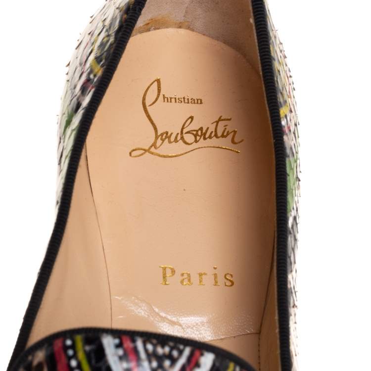 Pre Owned Christian Louboutin Multicolor Python Smoking Slippers Size 38