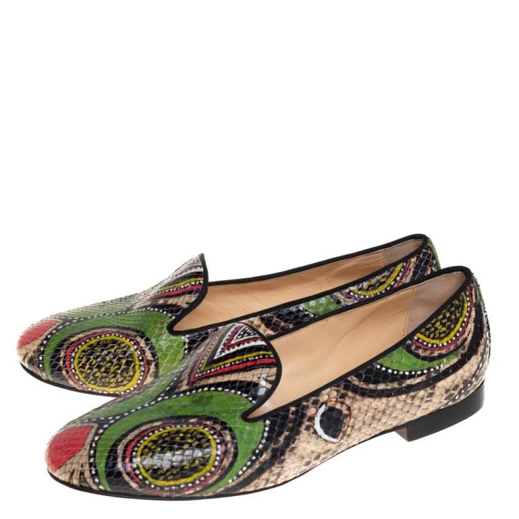 Pre Owned Christian Louboutin Multicolor Python Smoking Slippers Size 38