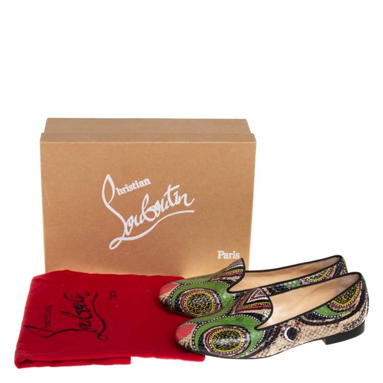 Pre Owned Christian Louboutin Multicolor Python Smoking Slippers Size 38