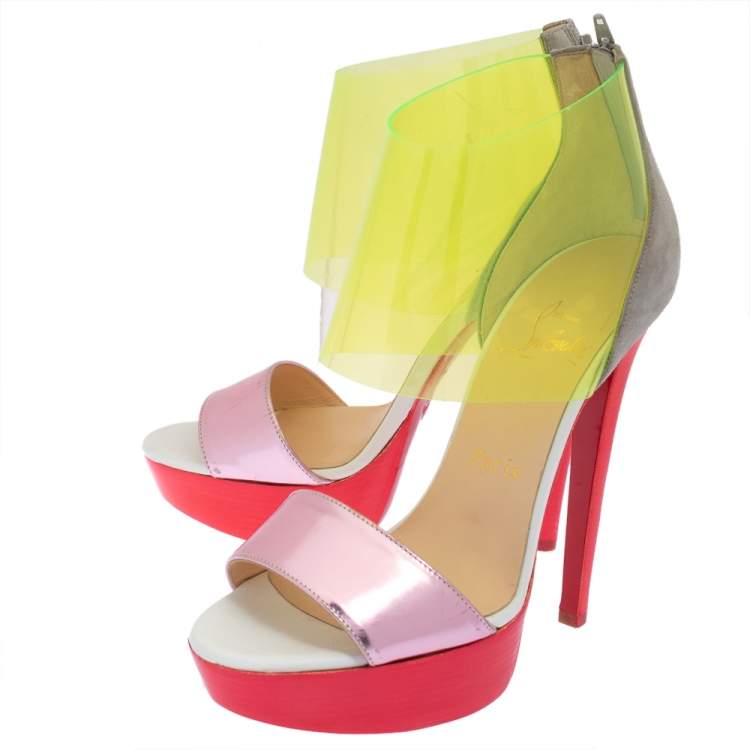 Pre Owned Christian Louboutin Multicolor Leather And PVC Dufoura Platform Sandals Size 36