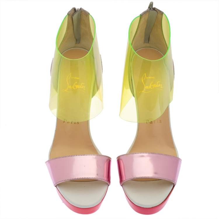 Pre Owned Christian Louboutin Multicolor Leather And PVC Dufoura Platform Sandals Size 36