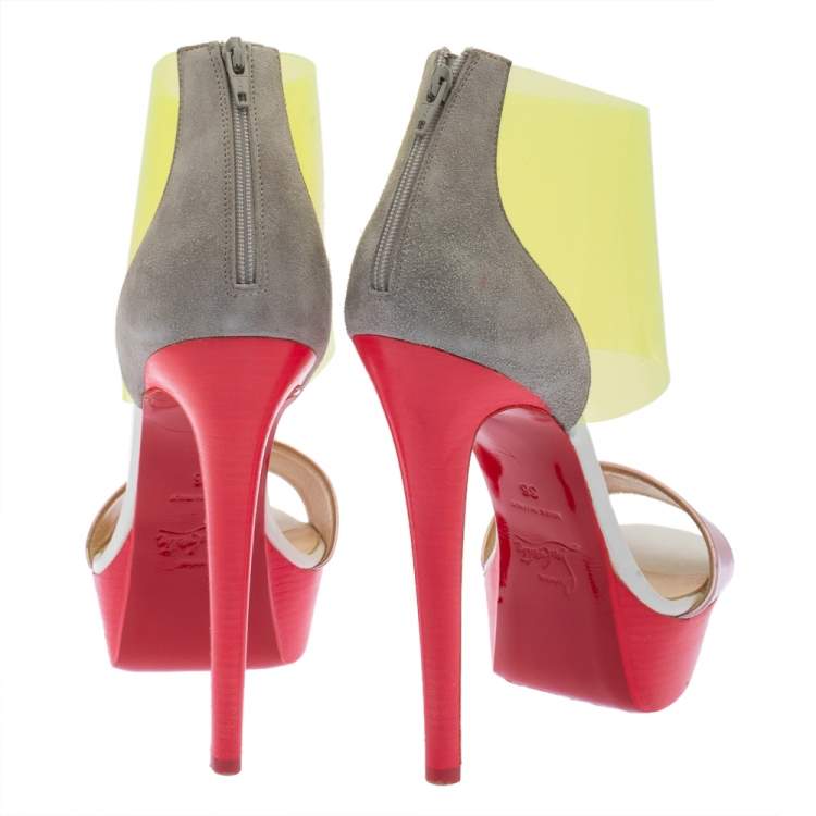 Pre Owned Christian Louboutin Multicolor Leather And PVC Dufoura Platform Sandals Size 36