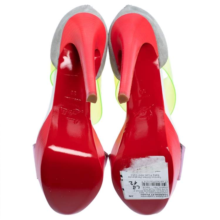 Pre Owned Christian Louboutin Multicolor Leather And PVC Dufoura Platform Sandals Size 36