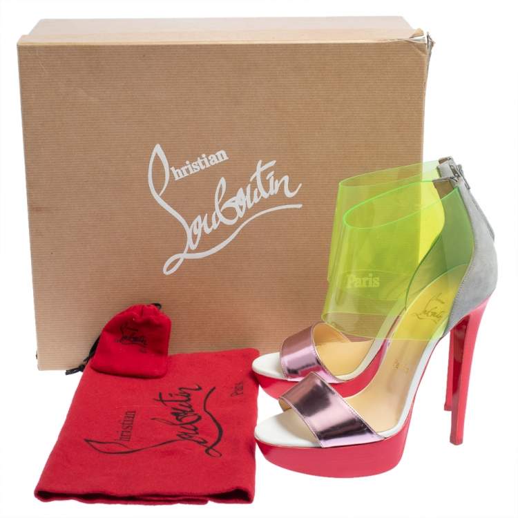 Pre Owned Christian Louboutin Multicolor Leather And PVC Dufoura Platform Sandals Size 36