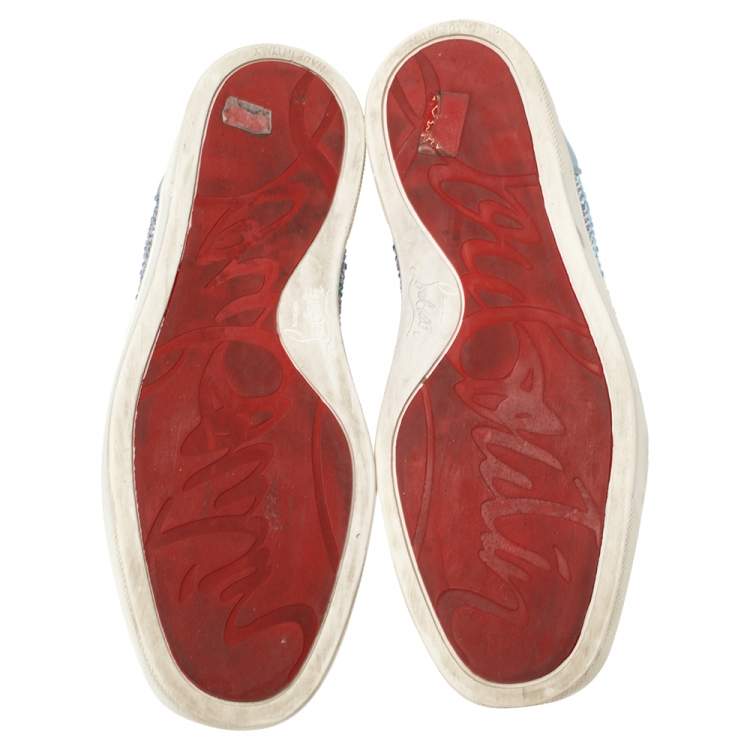 Pre Owned Christian Louboutin Blue Leather Embellished High Top Sneakers Size 38