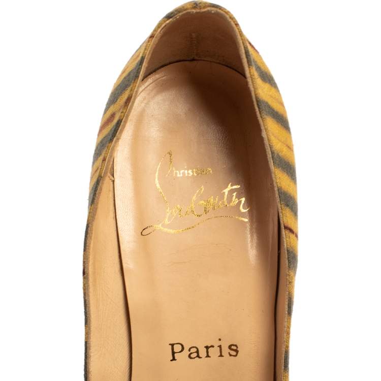Pre Owned Christian Louboutin Multicolor Canvas Very Prive Peep Toe Pumps Size 36.5