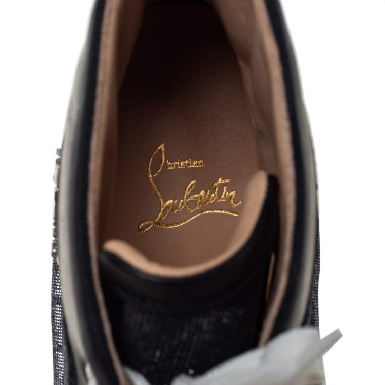 Pre Owned Christian Louboutin Metallic Mesh and Leather Lou Spikes Sneakers Size 40